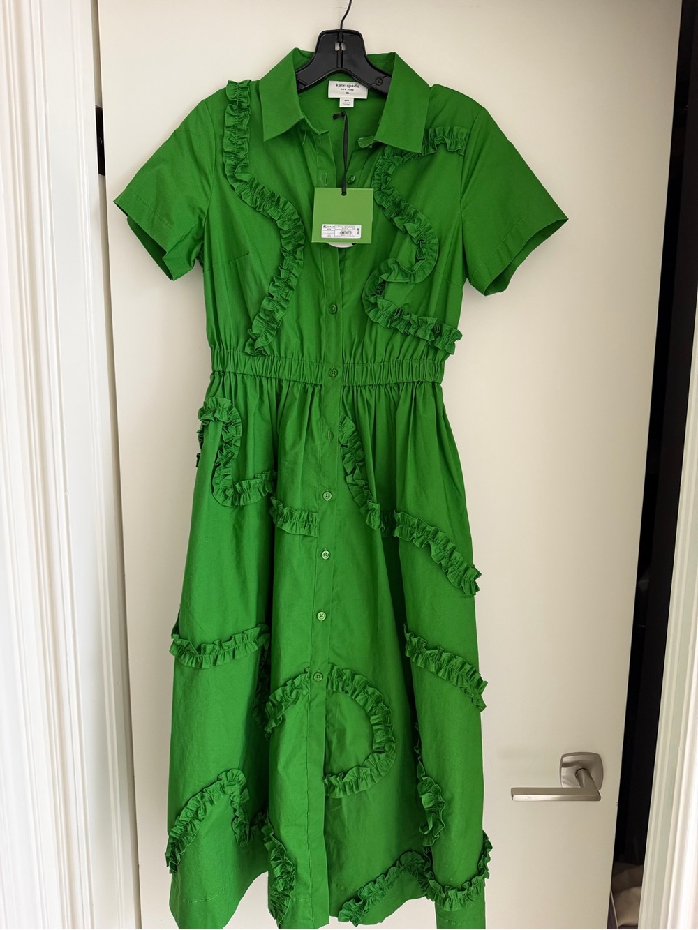 kate spade Bright Green Ruffle-Trim Button Front Dress
